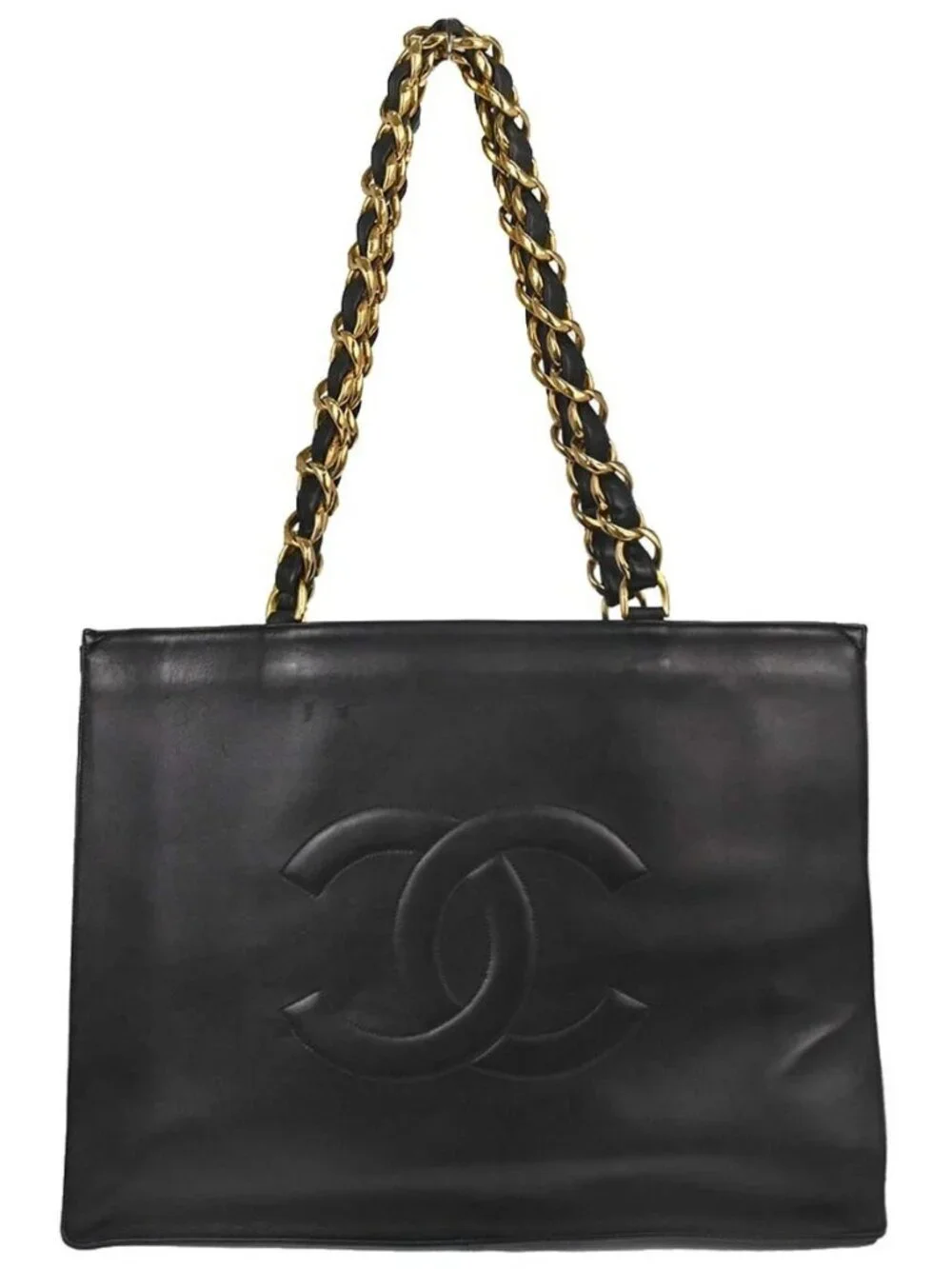 Chanel Black Lambskin Chain Tote Shoulder Bag 168490